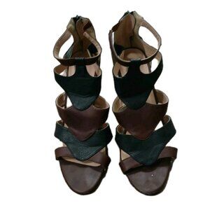Avon Women’s Strappy Block Heel Sandals Brown Black Size 9 Ankle Strap